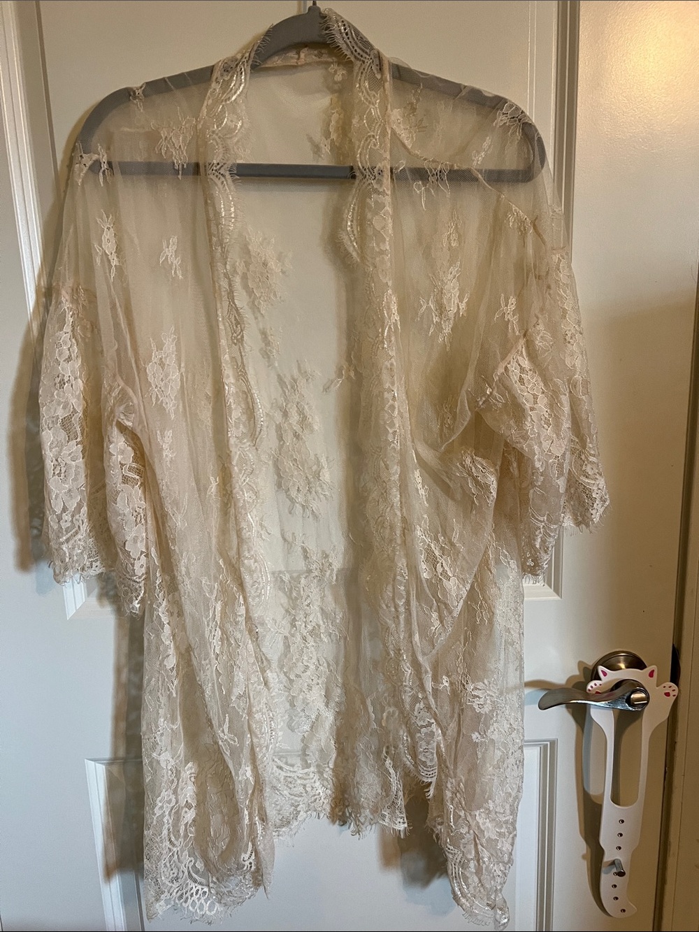 Sheer Lace Kimono Robe in Ivory - Women's Intimates